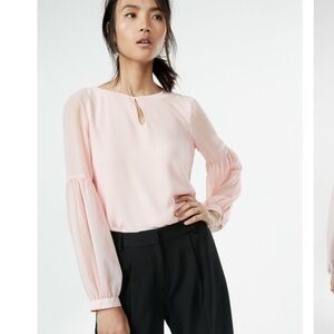 Express Blouse Pink Chiffon Keyhole Bishop Sleeve Women M Ballet Office Romantic